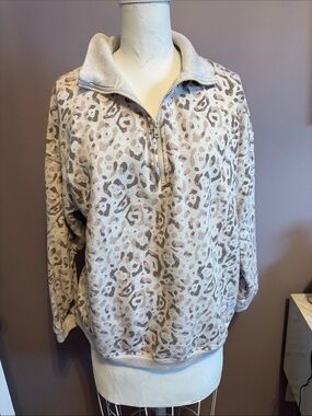 aerie Beige Leopard Half-Zip Pullover